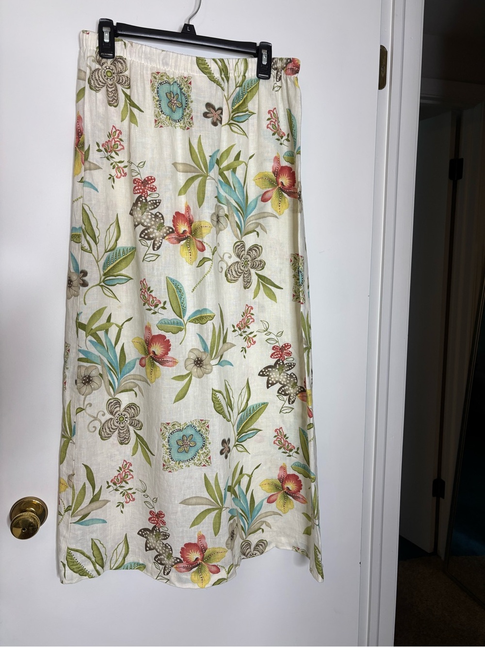 Linen Hot Cotton M Floral A Line Cream Maxi Skirt